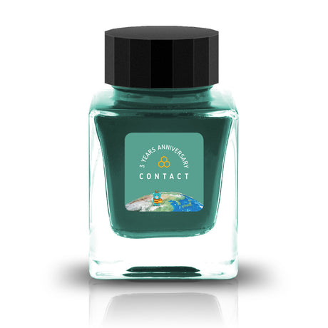 The Three-Year Anniversary Contact Collection features rich, vibrant colors with a smooth writing experience and fascinating characteristics such as shimmer and scent. The “Super” inks contain iridescent shimmer particles that shift color with the light, while the scented inks add a sensory twist to your writing. Please note that scented inks may feather when a large amount is applied—using fountain pen–friendly paper is recommended for the best results.