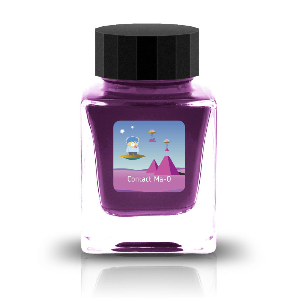 The Three-Year Anniversary Contact Collection features rich, vibrant colors with a smooth writing experience and fascinating characteristics such as shimmer and scent. The “Super” inks contain iridescent shimmer particles that shift color with the light, while the scented inks add a sensory twist to your writing. Please note that scented inks may feather when a large amount is applied—using fountain pen–friendly paper is recommended for the best results.