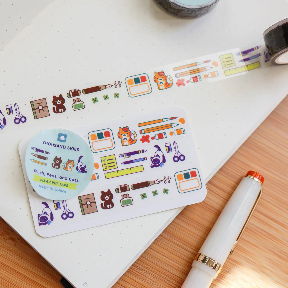 Brush, Pens, and Cats Transparent PET Tape