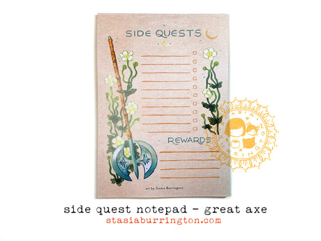 Side Quests Great Axe Notepad