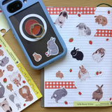 Featuring sweet rabbit illustrations and soft seasonal accents, this sheet adds a gentle, whimsical feel to journals, planners, cards, and happy mail.

Size: approx. 3.75in x 4.75in
Contents: 1 sheet