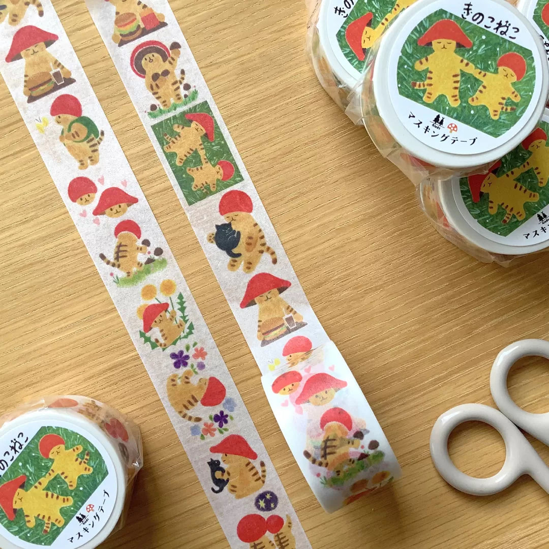 This charming washi tape features twelve adorable mushroom cat illustrations making it a must‑have for cat lovers and stationery fans alike. Each little mushroom cat has its own personality, making the tape fun to use as a continuous border or cut into individual accents.

24mm x 7m
Includes 1 roll of washi tape
Made in Japan
