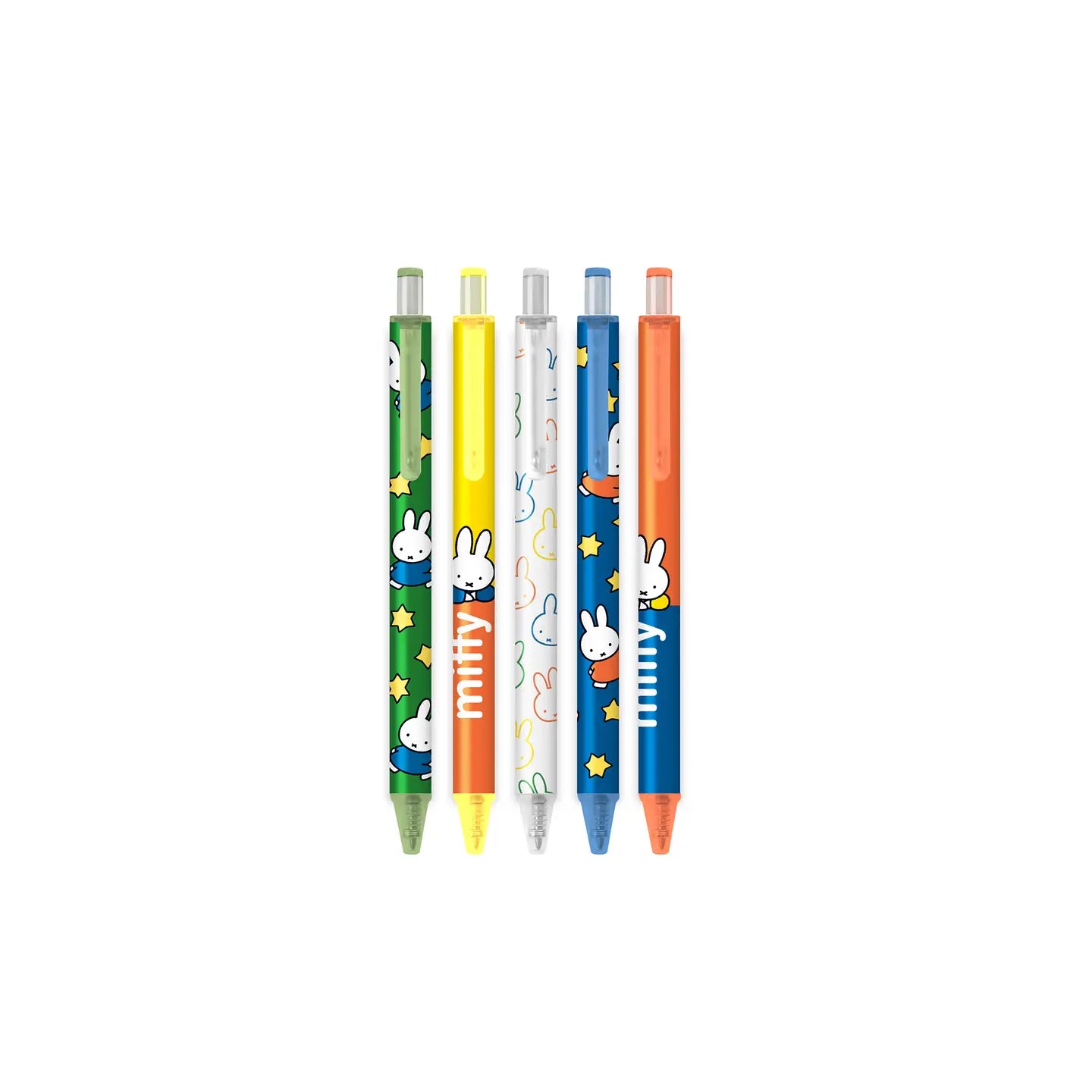 Brighten up your desk and let your creativity flow with this adorable Soft-Touch Gel Pen Set! Packed with five smooth-writing, multicolor gel pens, each one features sweet Miffy artwork and a soft-touch coating for an extra comfy grip. The pens come in a charming die-cut box with a slide-out tray and a playful ribbon pull, complete with a Miffy-shaped cutout for an irresistibly cute display. Whether you're jotting notes, doodling, or gifting to a friend, this set adds a splash of fun and color to every page