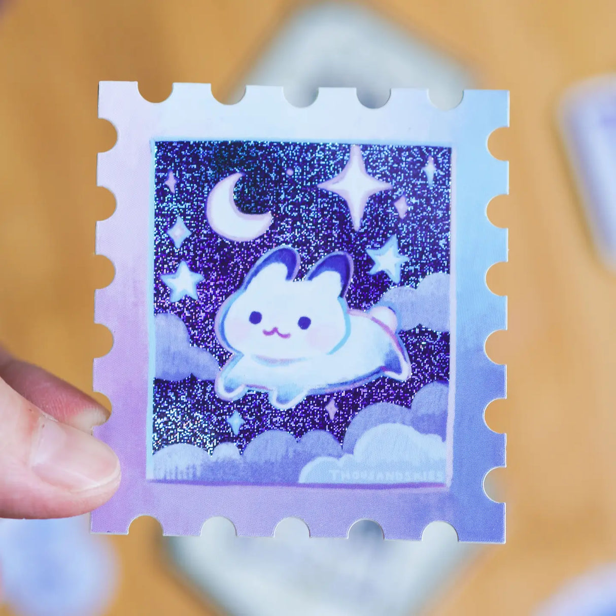 Starry Night and a Rabbit Stamp Vinyl Sticker