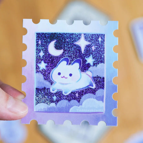 Starry Night and a Rabbit Stamp Vinyl Sticker