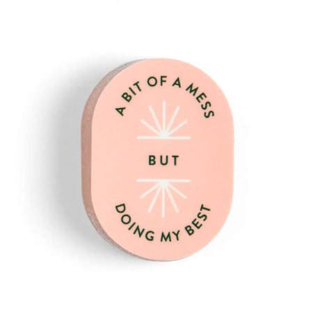 Embrace the chaos with a little self-love! The A Bit of a Mess But Doing My Best sticker is a cute and encouraging reminder that perfection isn’t the goal—progress is. Perfect for laptops, water bottles, planners, or anywhere you need a little motivation, this aesthetic, minimalist design makes it a great gift for students, busy professionals, or anyone juggling life’s ups and downs.

• Size: 1.4×2"

• Water and fade-resistant laminated finish