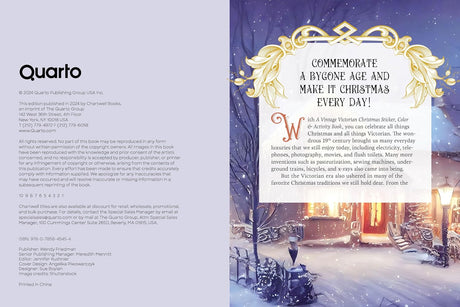 Commemorate a bygone age and immerse yourself in the elegance of the Victorian era with this treasure trove of Christmas ephemera—with 500+ stickers and 50+ activity pages, making it Christmas every day!

With A Vintage Victorian Christmas Sticker, Color & Activity Book, you can celebrate the Christmas season with all things Victorian. The wondrous nineteenth century brought us many everyday luxuries that we still enjoy today, including electricity, telephones, photography, movies, and flush toilets. Many m