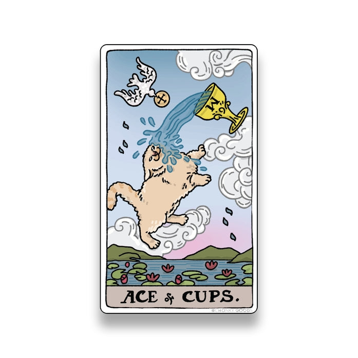 Pegatinas de memes de gatos del Tarot del As de Copas (Arcanos mayores)