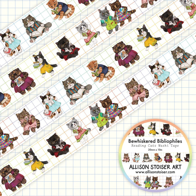 Allison Stoiser Art - Bewhiskered Bibliophiles Reading Cats Washi Tape

This washi tape features a roster of reading cats, complete with their favorite books!

This washi tape roll measures 20mm x 10m.