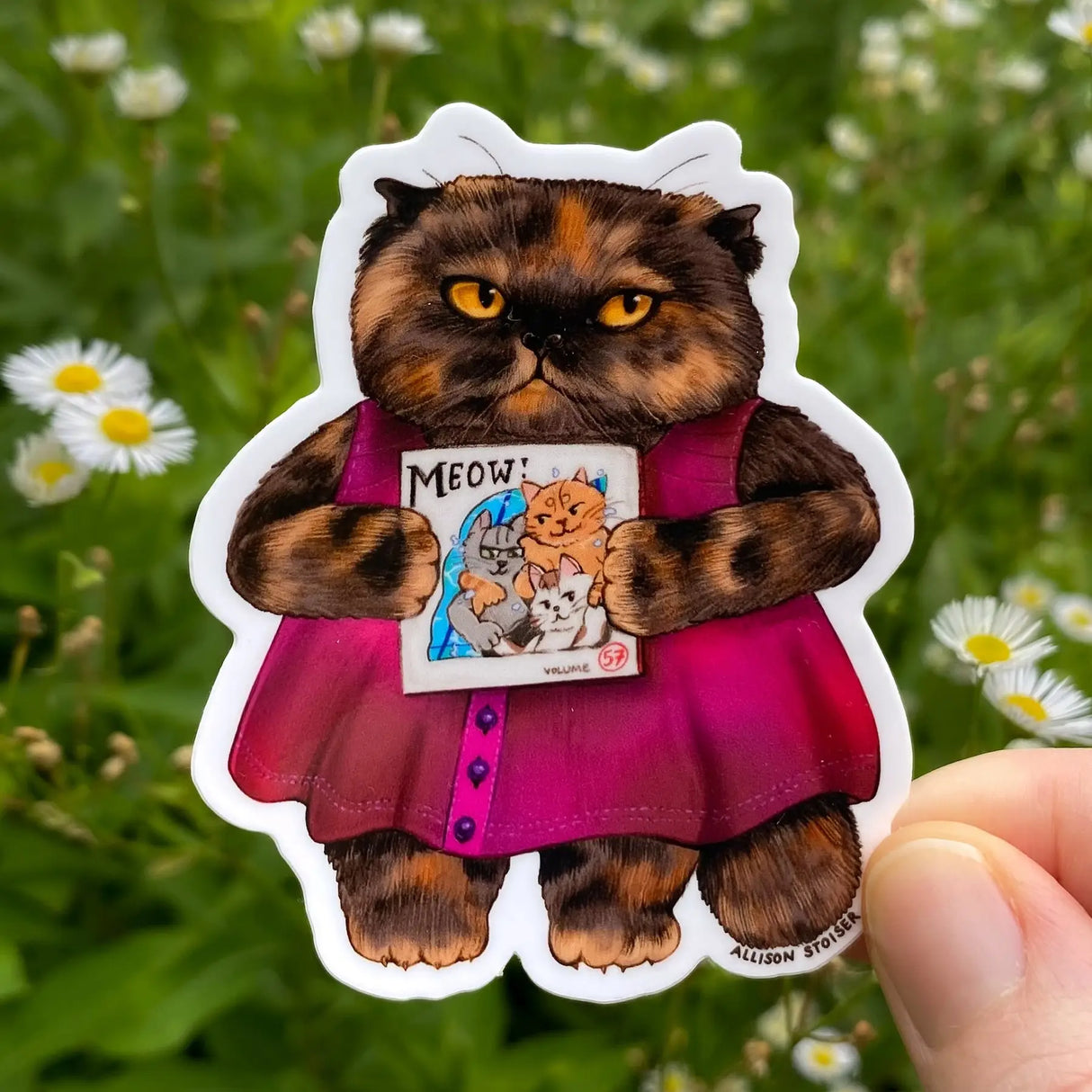 Allison Stoiser Art - Manga-Loving Tortoiseshell Cat Vinyl Sticker


This tortoiseshell Persian cat has strong feelings about manga, and she isn't afraid to share them. Be sure to follow her on TikTok if you want to hear her thoughts on Volume 57 of Meow!