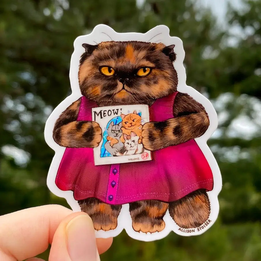 Allison Stoiser Art - Manga-Loving Tortoiseshell Cat Vinyl Sticker


This tortoiseshell Persian cat has strong feelings about manga, and she isn't afraid to share them. Be sure to follow her on TikTok if you want to hear her thoughts on Volume 57 of Meow!