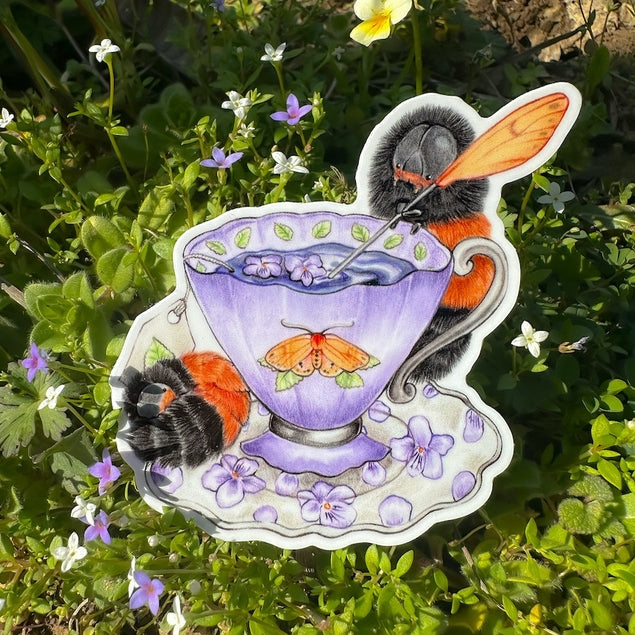 Allison Stoiser Art Woolly Bear Caterpillar with Teacup Vinyl Sticker