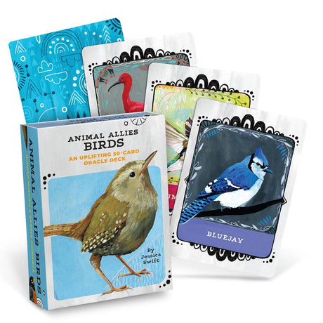 This beautiful oracle deck will help you spread your wings and fly into the wonderful world of birds + self-discovery.

Each card features a hand-painted bird portrait by artist Jessica Swift, and the guidebook is filled with messages and encouragement from 50 different birds that will guide you toward inner adventures and new emotional heights.

Animal deck illustrated by Jessica Swift
50 cards + 56-page guide book
4 x 5.5 x 1.5 inch box with magnetic closure