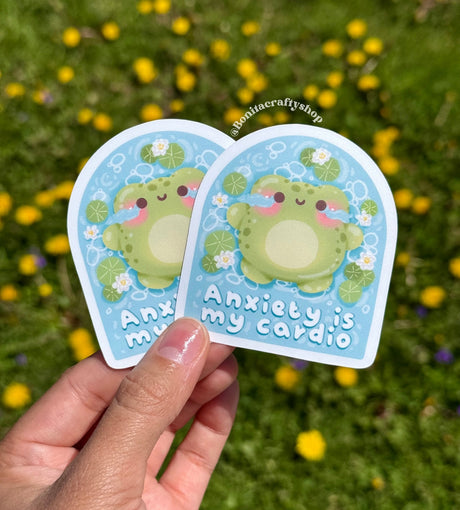 Bonita Crafty Shop - Anxiety Is My Cardio Frog Vinyl Sticker
