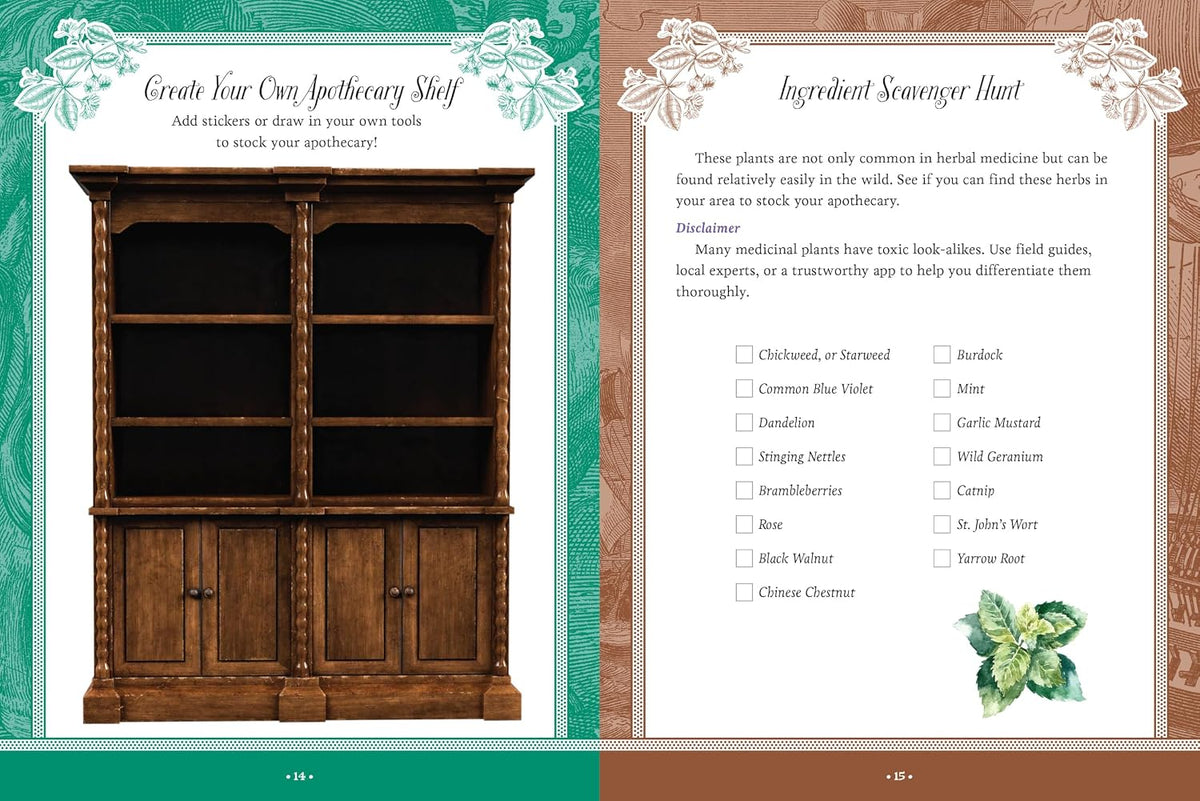 Brew up a world of wonder! With 500+ stickers and 50+ coloring and activity pages, explore the shelves of an old-world apothecary filled with remedies, recipes, and rare treasures.

Apothecaries, Remedies & Rarities Sticker, Color & Activity Book includes everything you need to spark your inner herbalist. From vintage potion bottles and pressed flowers, to celestial diagrams and mysterious labels, its pages capture the timeless charm of plant-based traditions and old-world curiosity.

Inside, you’ll find:

