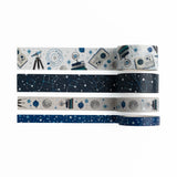 A dreamy celestial washi tape set inspired by stargazing, constellations, and drifting meteor trails. This coordinated collection features star-scattered skies, astronomy books, telescopes, planets, and deep midnight tones—perfect for adding a cosmic touch to planners and creative spreads.