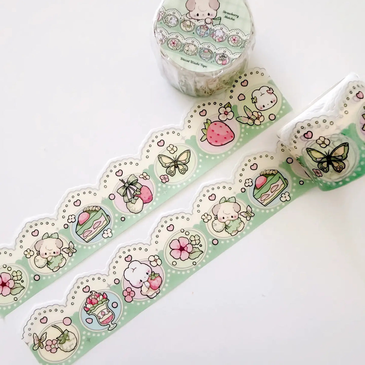 Matcha Strawberry Diecut Foil Washi Tape features cozy matcha and strawberry-themed designs with foil accents, this tape is perfect for journaling, planners, scrapbooking, and decorating happy mail.

Product details:

30 mm x 5 m