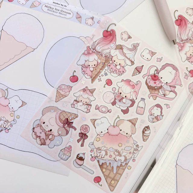 Atelier by Jo Large Washi Sticker Sheet - Milky Ice Cream

Introducing larger stickers to be the center of focus in your journal spreads! These detailed, illustrated stickers will add a cozy flair to any journal.
