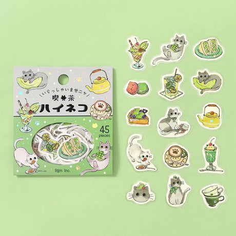 The popular masking tape series "Cafe Kuroneko" has now become stickers!

Not only Kuroneko, but also Heineko, Mikeneko, and Shiro-Neko have joined the group. Each cat gathers here as a café with its own unique personality.
"Welcome, meow!"

Contents: 15 designs x 3 sheets
Material: Japanese paper
