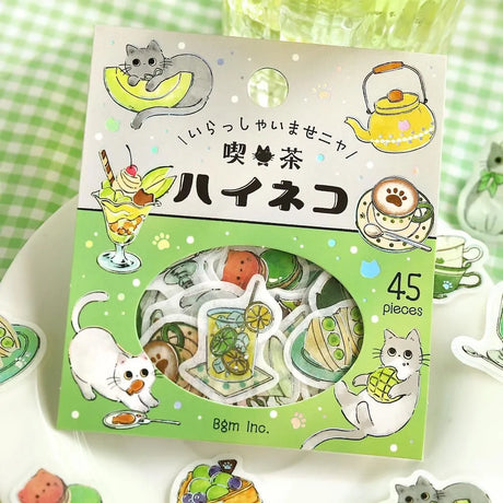 The popular masking tape series "Cafe Kuroneko" has now become stickers!

Not only Kuroneko, but also Heineko, Mikeneko, and Shiro-Neko have joined the group. Each cat gathers here as a café with its own unique personality.
"Welcome, meow!"

Contents: 15 designs x 3 sheets
Material: Japanese paper