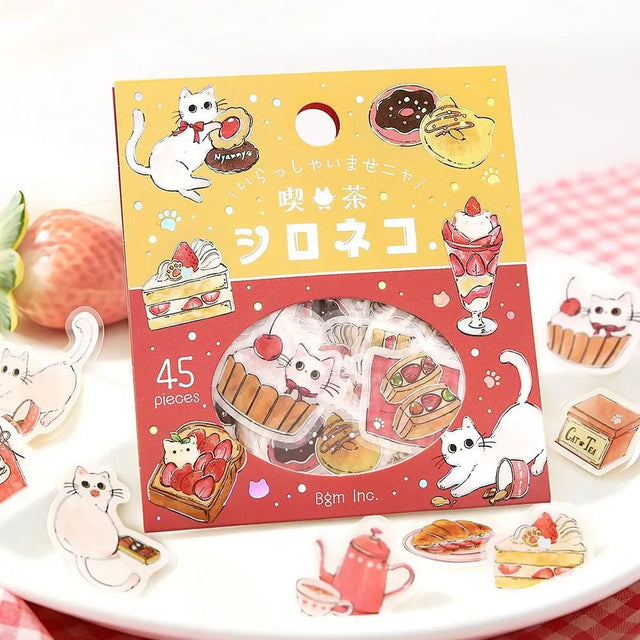 BGM - Welcome Meow! Series Café Shiro-Neko Sticker Flakes

The popular masking tape series "Cafe Kuroneko" has now become stickers!

Not only Kuroneko, but also Heineko, Mikeneko, and Shiro-Neko have joined the group. Each cat gathers here as a café with its own unique personality.
"Welcome, meow!"

Contents: 15 designs x 3 sheets
Material: Japanese paper