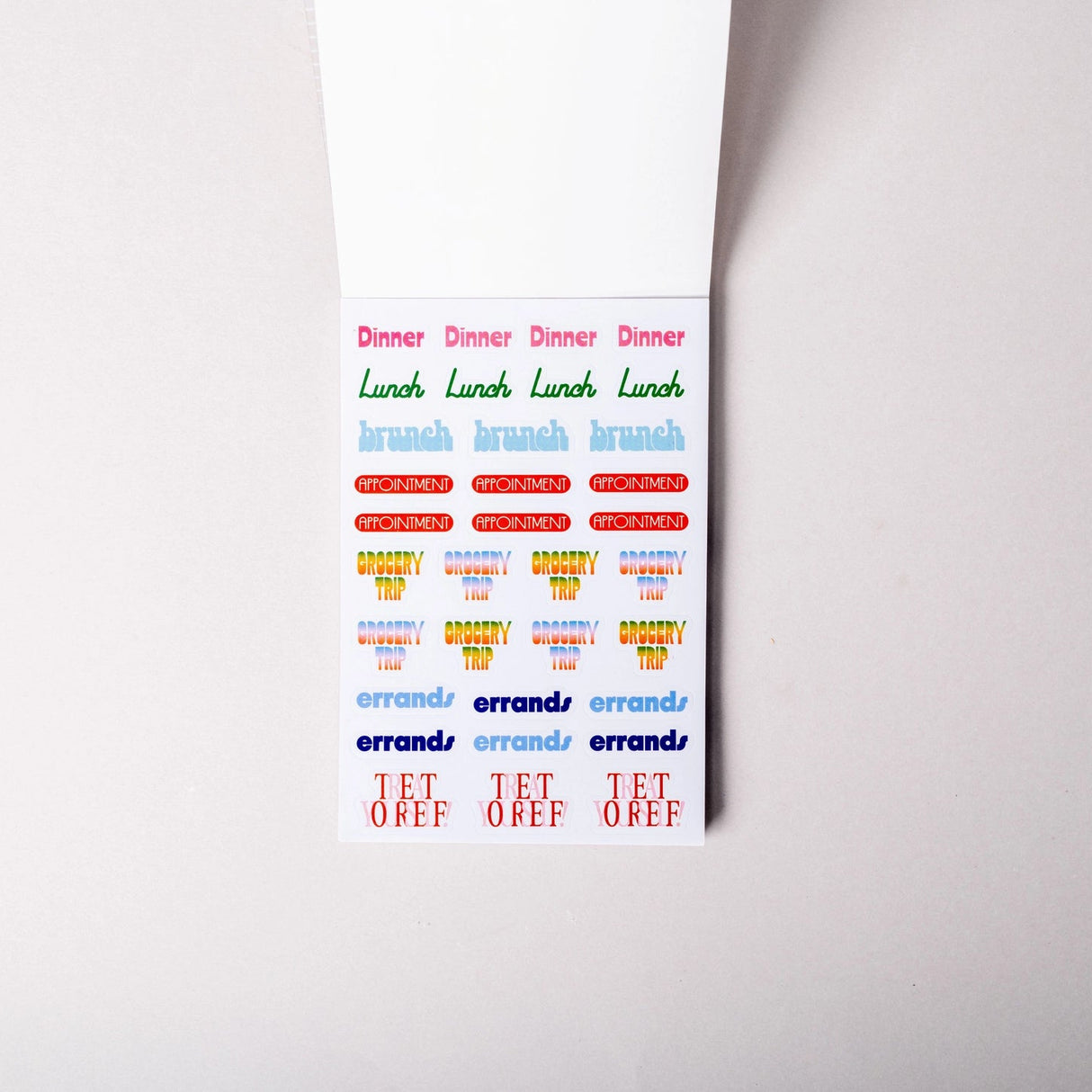 Stickers designed especially for your planner! This planner sticker book comes with 40 pages of colorful stickers to help you organize, decorate, and highlight every important moment. An elastic band closure keeps everything neat and tidy, so your stickers stay put and ready to use.