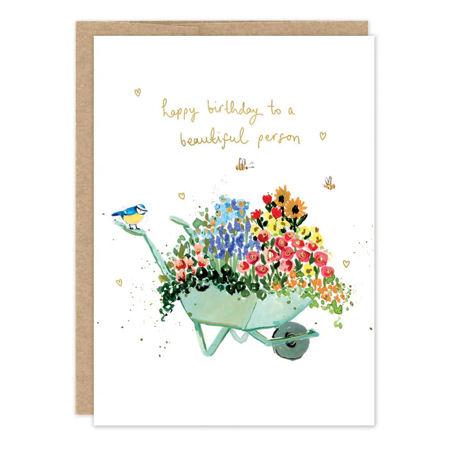 Beautiful Person Birthday Card

Inside verse: Hope your day is as lovely as you are

• Gold foil details
• Illustrated by Louise Mulgrew
• Size: A6, 4.5" x 6.25"
• Paired with a kraft envelope
• Printed in the USA on beautiful FSC-certified 10% post-consumer waste recycled paper.
• Eco-friendly, 100% recyclable
• Plastic-free packaging

About The Artist: Working with gouache and watercolor, Louise designs in her tiny studio in Brighton, England, inspired by her love of all animals, and passion for the natur
