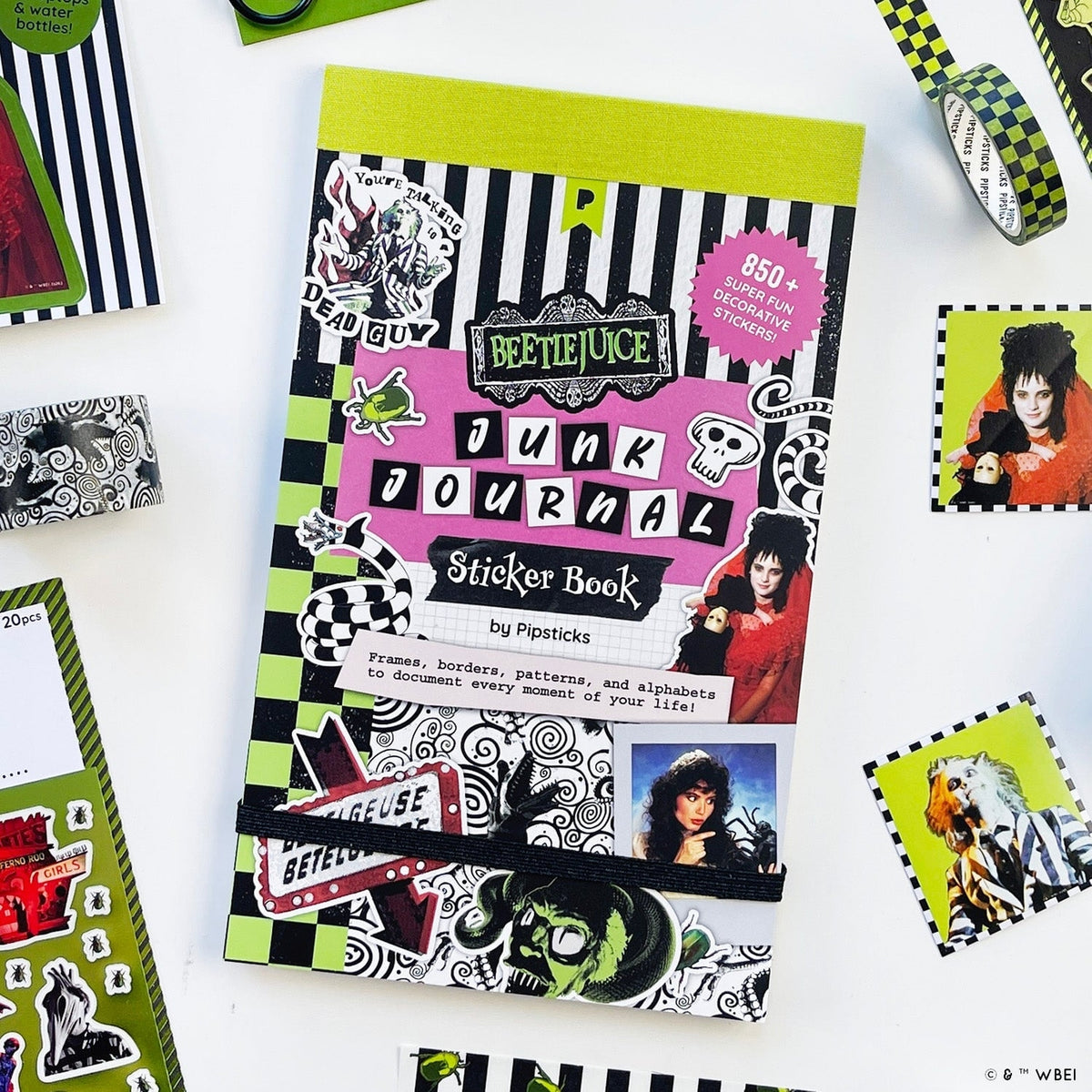 Welcome to the strangest sticker stash this side of the afterlife! The Beetlejuice Junk Journal Sticker Book is packed with delightfully weird designs made for layering, collaging, journaling, and decorating. Inside you’ll find Beetlejuice-inspired patterns, borders, alphabet stickers, characters, icons, and more, basically everything you need to make your pages a little more strange and unusual.