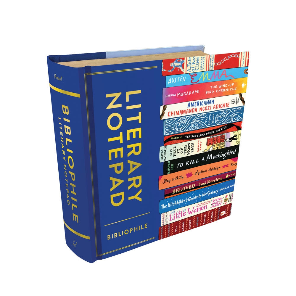 This beautiful and handy notepad, made to look a little vintage book, is perfect for bibliophiles!

Featuring the art of Jane Mount, this chunky notepad is encased in a cloth "cover" with foil stamping, giving it the look of a well-loved vintage book. With over 400 perforated pages and a handy ribbon marker, it's perfect for capturing all your bookish ideas and thoughts. Paired with the rest of the Bibliophile gift line, this note block is an irresistible self-buy and a perfect gift for booklovers.

UNIQUE 