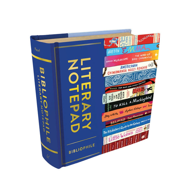 This beautiful and handy notepad, made to look a little vintage book, is perfect for bibliophiles!

Featuring the art of Jane Mount, this chunky notepad is encased in a cloth "cover" with foil stamping, giving it the look of a well-loved vintage book. With over 400 perforated pages and a handy ribbon marker, it's perfect for capturing all your bookish ideas and thoughts. Paired with the rest of the Bibliophile gift line, this note block is an irresistible self-buy and a perfect gift for booklovers.

UNIQUE 