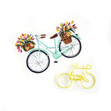 Pegatina de vinilo con diseño de bicicleta y tulipanes en color menta