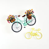 Pegatina de vinilo con diseño de bicicleta y tulipanes en color menta