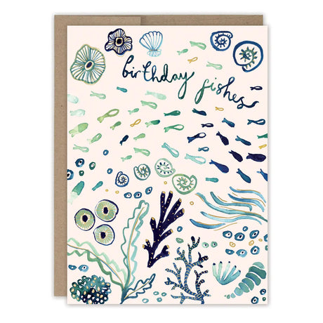 Birthday Fishes Birthday Card

Inside verse: Oceans of love on your special day

• Gold foil details
• Illustrated by Louise Mulgrew
• Size: A6, 4.5" x 6.25"
• Paired with Brown Kraft envelope
• Printed in the USA on high-quality, recycled paper

About The Artist: Working with gouache and watercolor, Louise designs in her tiny studio in Brighton, England, inspired by her love of all animals, and passion for the natural world. Louise was named 2023 Artist of the Year by the USA Greeting Card Association.