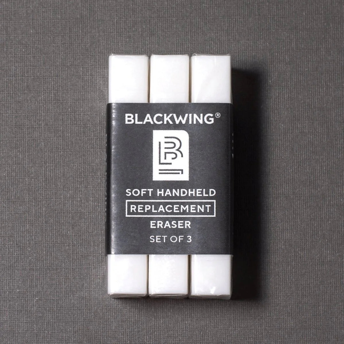 These replacement erasers are designed to be used with the Soft Handheld Eraser + Holder

Each eraser is made of a specialized soft material that erases the dark lines of our graphite cleanly and easily. Use them with our durable aluminum holder that lets you get a solid grip while erasing. The jumbo-sized Blackwing clip also lets you extend the eraser as you use it.