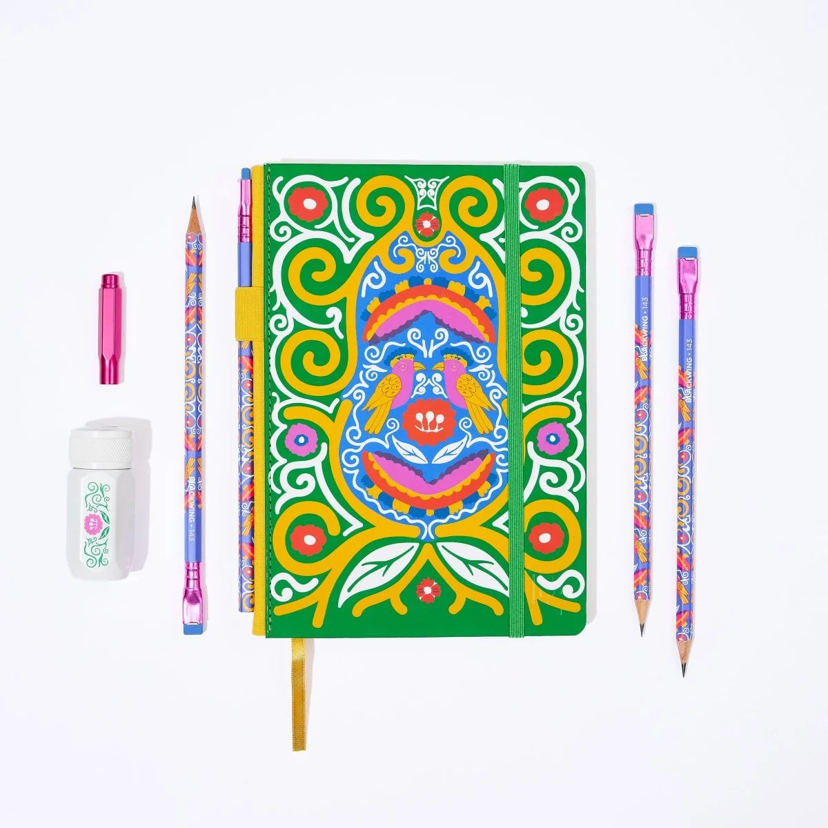 Volume 143 is our tribute to Frida Kahlo. The model number 143 is a nod to the 143 paintings commonly attributed to her over the course of her life.

The limited-edition Volume 143 Frida Kahlo Notebook Essentials Set includes a Vol. 143 Frida Kahlo Notebook, 4 x Vol. 143 Pencils, Vol. 143 One-Step Sharpener, and a Vol. 143 Point Guard, all inside a Frida Kahlo-inspired gift box.

Contains:

1 x Vol. 143 Frida Kahlo Notebook
4 x Vol. 143 Pencils with Soft Graphite
1 x Vol. 143 One-Step Sharpener
1 x Vol. 143