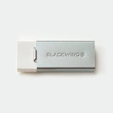 We took the iconic design of our eraser clip and adapted it into a sleek handheld form that feels great to use.

The eraser is made of a special soft material that erases the dark lines of our graphite cleanly and easily. The holder is made of durable aluminum that lets you get a solid grip while erasing. It also includes a jumbo-sized version of the iconic Blackwing clip, so you can extend the eraser as you use it.