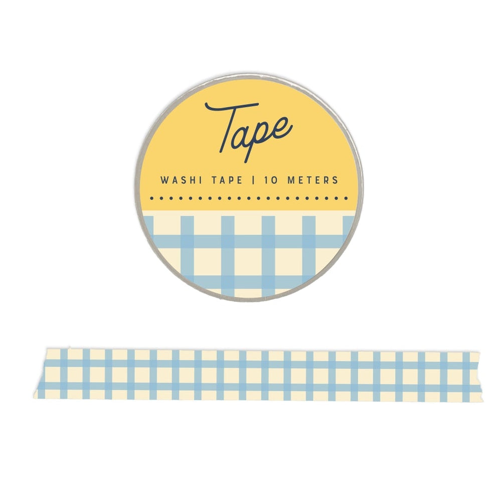 Keep the sweet summer vibes going all year long with our sky blue gingham washi tape. Personalize the pages of your journal, add some flare to a greeting card or even your phone case. Lightweight but durable and easy to tear, this perfectly pretty pattern will be a bright addition no matter the season.

Additional Details:
- 15 mm width
- 10 m length