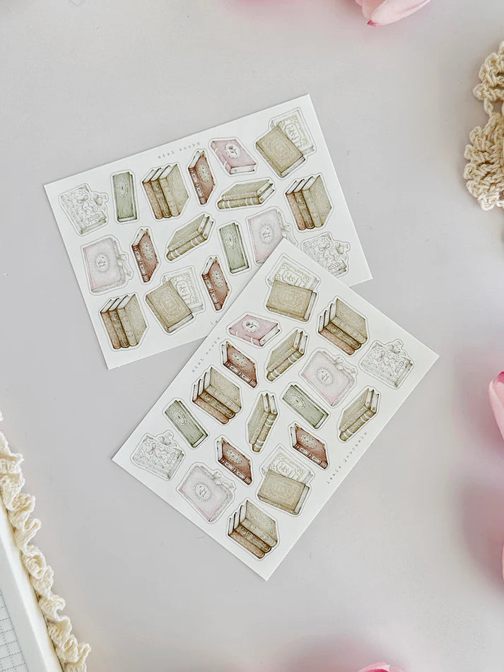 leelajournals Books & Lace Sticker Sheet - 3pc set