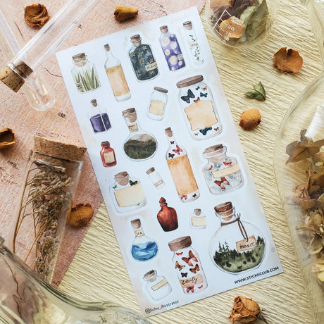 🌳🦋 Get ready to unleash the wonders of nature that have been captured in these intriguing jars! From the mesmerizing night sky to thousands of butterflies, these bottled beauties are absolutely bursting with magic.

Top Coating: Gold Foil
Adhesive Layer: Paper
Backing Layer: Clear PET&nbsp;
6.69" x 3.54".
Weight - 0.03lbs.
1 sheet included &nbsp; &nbsp;