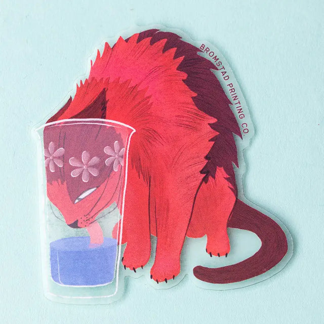 Bromstad Printing Co. - Hydrated Cat Clear Vinyl Sticker

A thirsty cat reaches their head into a glass of water to have a little drink. This 3" clear sticker is transparent around the edges of the image and ideal for adorning water bottles, laptops, and more.

Waterproof
3x3