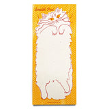 Beware the belly of this cat, you might get scratched as you scratch out your notes. Risograph printed in sunflower yellow and bright red with red glue on the top edge.