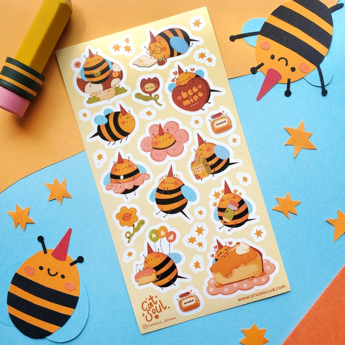 Hoja de pegatinas de abejas trabajadoras