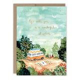 Campervan Wonderful Adventure Birthday Card

Inside verse: Happy Birthday&nbsp;

• Size: A6, 4.6" x 6.4"
• Treatment: Gold foil
• Illustrated by Louise Mulgrew
• Paired with a Kraft envelope
• Printed in the USA on high-quality recycled post-consumer waste paper

About The Artist: Working with gouache and watercolor, Louise designs in her tiny studio in Brighton, England, inspired by her love of all animals, and passion for the natural world. Louise was named 2023 Artist of the Year by the USA Greeting Card