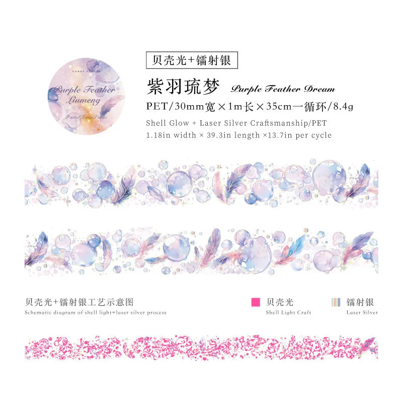 Pop these adorable new bubble themed PET Tapes into your life! These bubble themed tapes include different elements to make the bubbles even cuter such as fish, butterflies, and stars!&nbsp;

Material: PET
Size: 30mm*2000mm (1.18*78.74 inch)
Theme: Bubbles
Includes 1 roll of PET tape