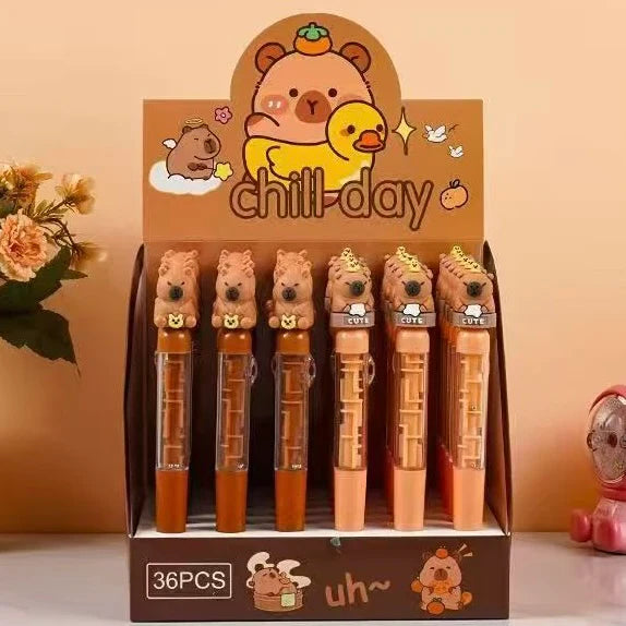 These cute capybara maze gel pens are perfect for planning, for work, home, desk or for school. They will be a beautiful and fun addition to your pen collection!


• 0.5mm Gel Ink
• Black Ink
• Writes very smoothly
• Measures approx. 6" - 7"
• Includes 1 pen, we will send one random color/design
