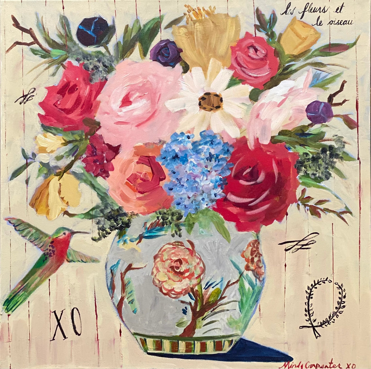 Carpe Diem Papers - XO Hummingbird Floral Postcard