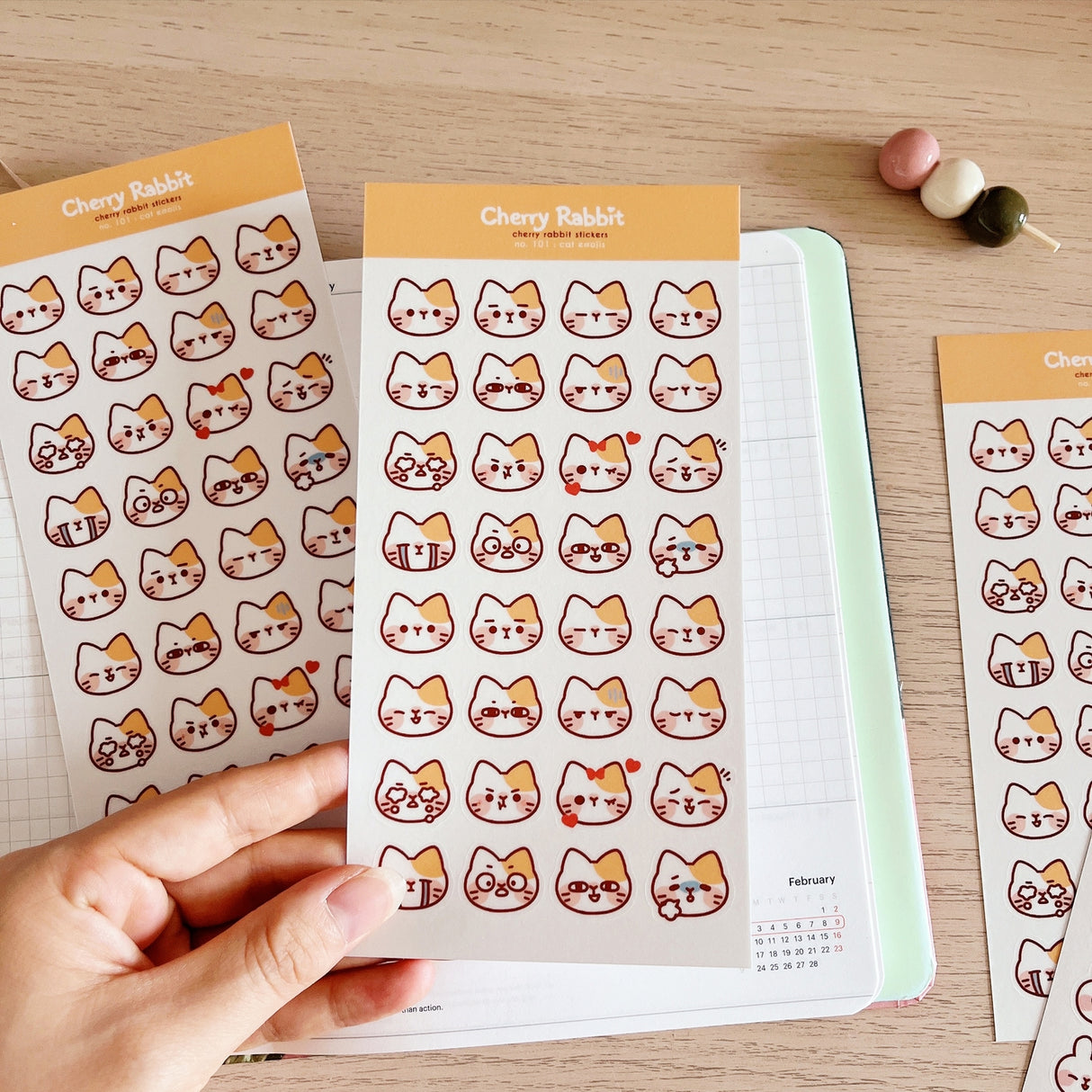 Cherry Rabbit Cat Emojis Sticker Sheet