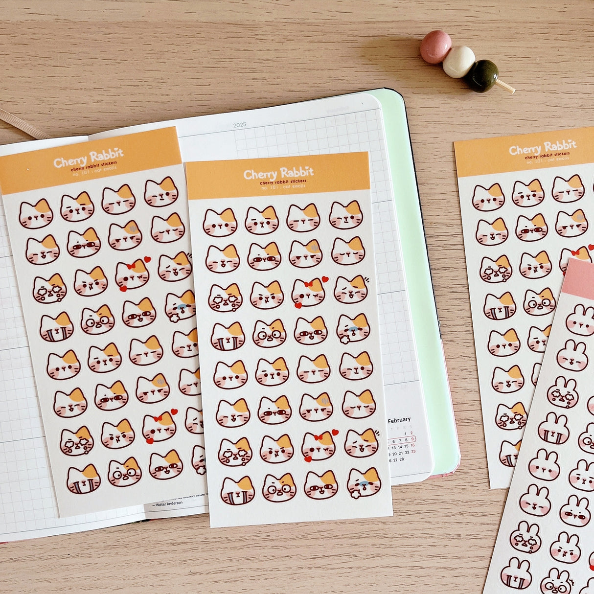Cherry Rabbit Cat Emojis Sticker Sheet