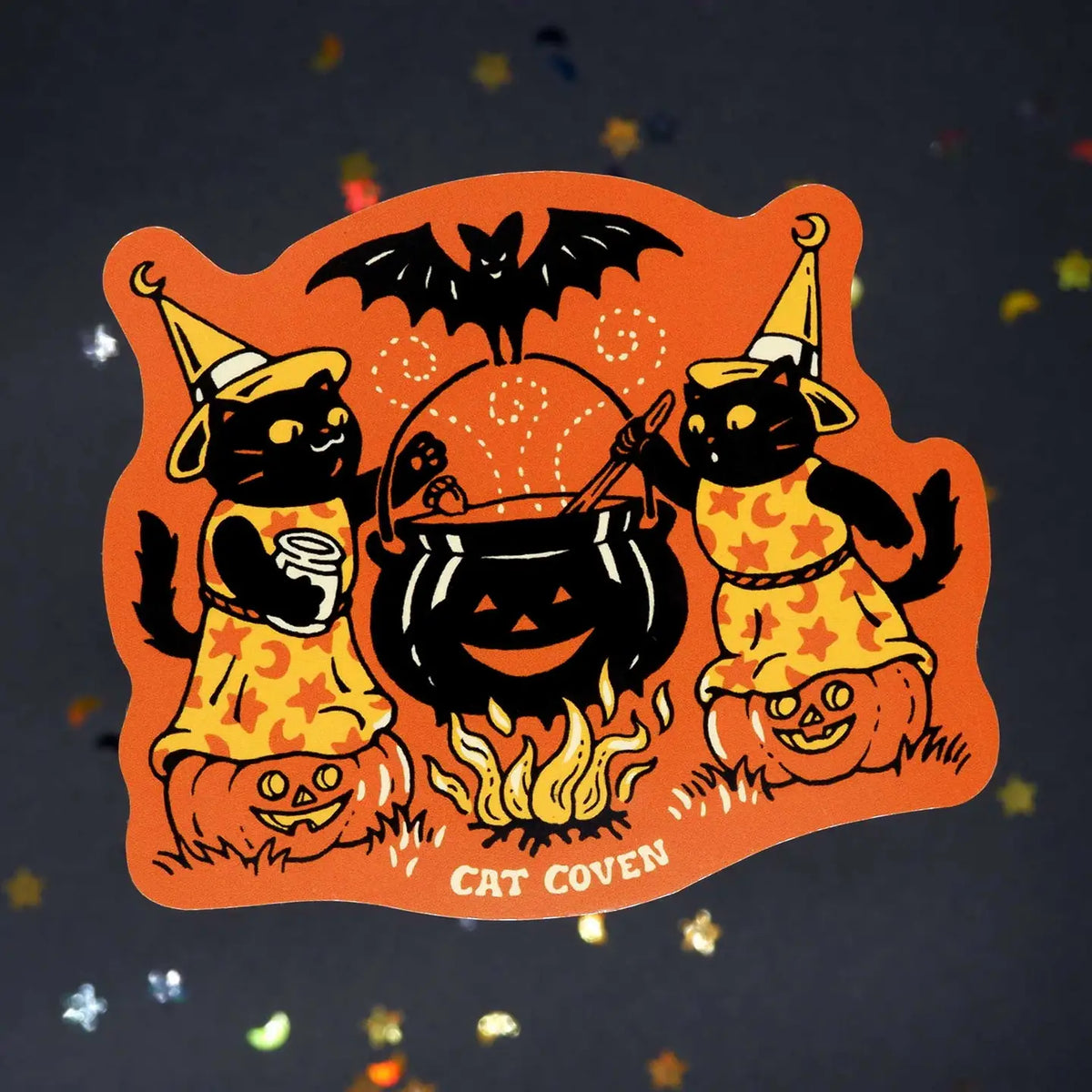 Cat Coven - Hallow's Eve Brew Vinyl Sticker

Celebrate your love for Halloween and witchery with this new hallow's eve brew vinyl sticker! This sticker is perfect for your journal, water bottle, laptop, and more.

Waterproof, UV protected &amp; high temperature resistant
3.75 x 3 inches
Colors may vary slightly from your computer screen to real life product