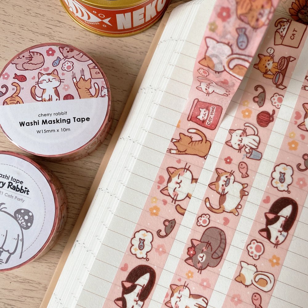 Cherry Rabbit Cats Party Washi Tape